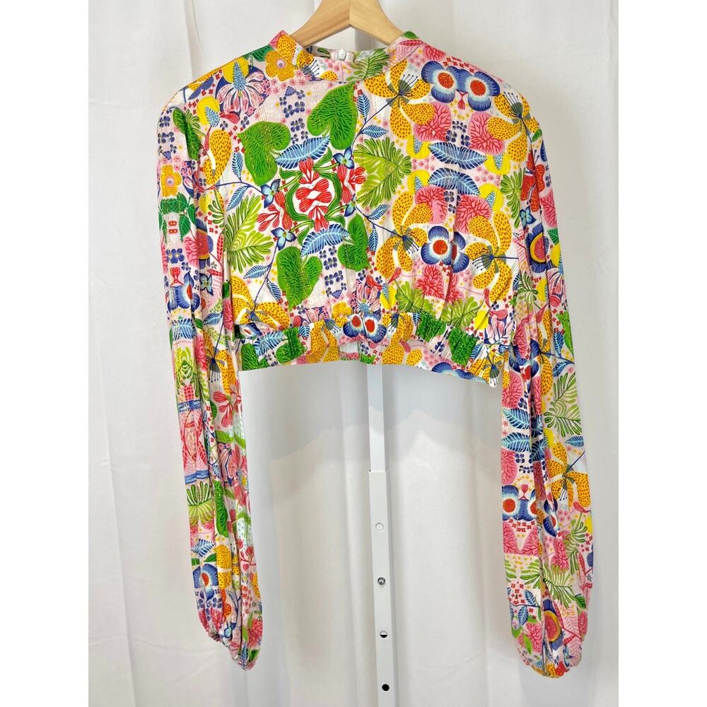 BAROK Paris Floral Cropped Blouse Long Sleeve Shimmer Top Multicolor Size M / L